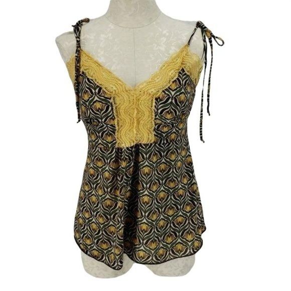 Robin K Floral Yellow & Black abstract tank top - Picture 1 of 7
